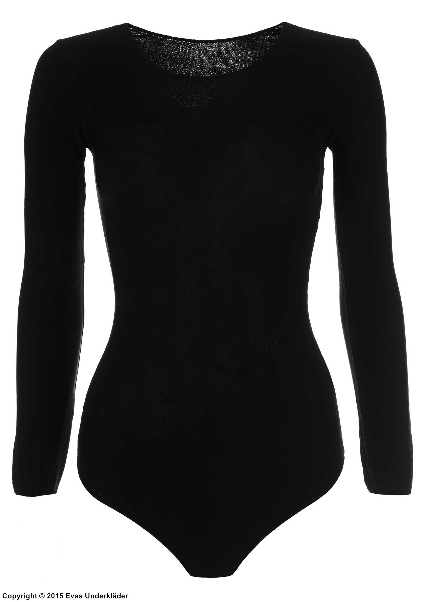 Classic bodysuit, long sleeves, scoop neck, without pattern